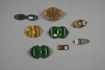 null . Eight enameled metal belt buckles, circa 1900 and 1930, enameled gilt metal...