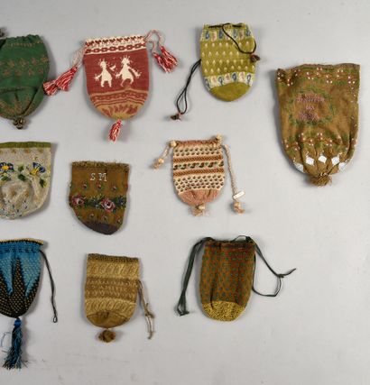 null . Set of eleven purses and reticules, second quarter of the 19th century mainly,...