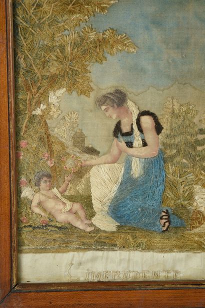 null . Allegory of Hope, embroidery, early 19th century, embroidery on canvas in...