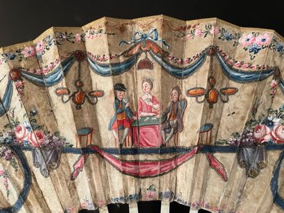 null Two fans, circa 1780

One, the silk leaf painted with two flowering vases framing...