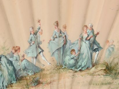 null Danse champêtre, vers 1880-1890

Éventail plié, la feuille en soie crème peinte...