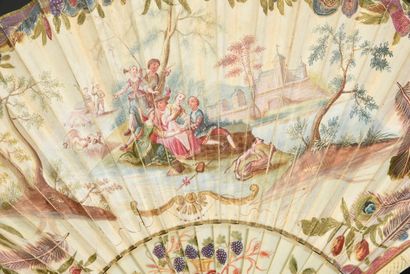 null The Country Union, ca. 1730-1740 Folded fan, double sheet of wallpaper of friends...