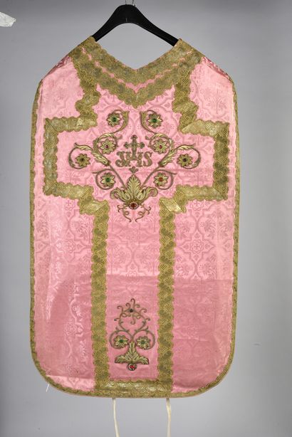 null . Chasuble for the Sundays of Laetare and Gaudete, circa 1880, pink damask with...