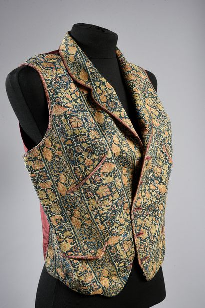 null . Man's waistcoat cut in Persian embroidery, France, Romantic period, polychrome...