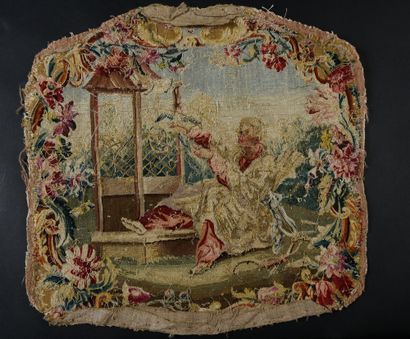 null . Deux dossiers de sièges en tapisserie au Chinois, époque Louis XV, tapisserie...