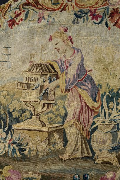 null . Two backs of seats in tapestry with Chinese, Louis XV period, tapestry woven...