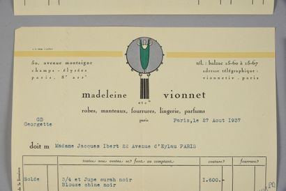 null Documentation



. Set of five purchase invoices on Madeleine Vionnet et Cie...