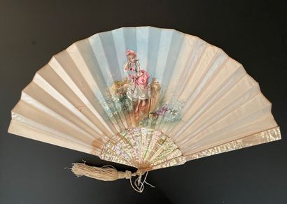 null The Pretty Shepherdess, ca. 1890

Folded fan, the beige satin sheet painted...