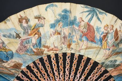 null Two fans, circa 1770

*One, the leaf in skin, mounted in English, and painted...
