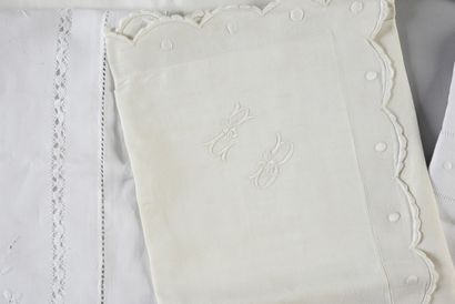 null . Meeting of pillowcases, early 20th century, in thread and métisse, openwork...