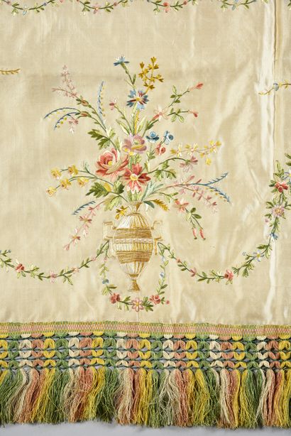 null . Embroidered hanging panel probably formed from the elements of a dress, late...