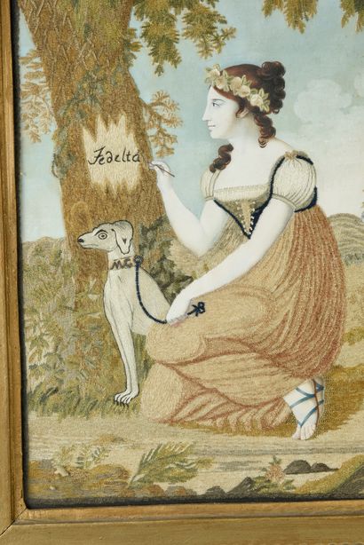 null . Allegory of Fidelity, embroidery, early 19th century, embroidery on canvas...