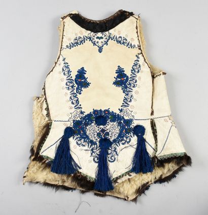 null . Embroidered breastplate, Hungary, early 20th century, cream sheepskin embroidered...
