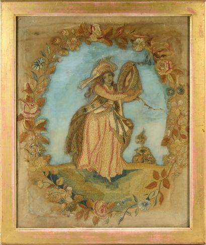 null . Allegory of Hope, embroidery, early 19th century, embroidery on canvas in...