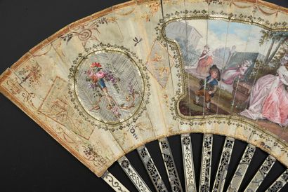 null The Little Rose Merchant, ca. 1780-1790 Folded fan, cream silk leaf painted...