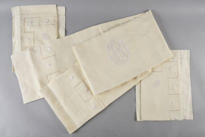 null . Parure de lit, premier tiers du XXe siècle, en fil ivoire, non blanchi ; drap...