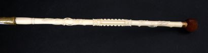null . Marquise umbrella, Second Empire, ivory* handle carved with a twist of foliage...