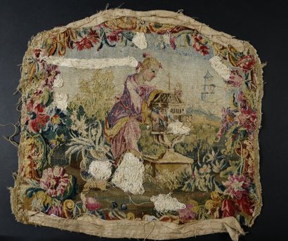 null . Deux dossiers de sièges en tapisserie au Chinois, époque Louis XV, tapisserie...