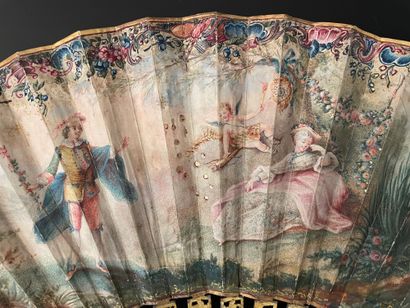  Le rêve, vers 1750 
Éventail plié, la feuille en peau doublée de papier, peinte...
