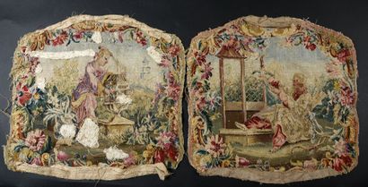 null . Deux dossiers de sièges en tapisserie au Chinois, époque Louis XV, tapisserie...