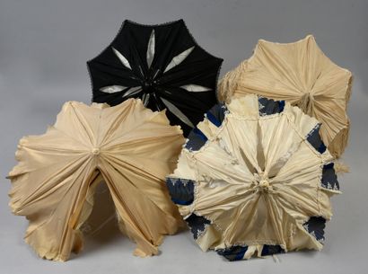null . Réunion de huit ombrelles à restaurer, seconde moitié du XIXe siècle, manches...