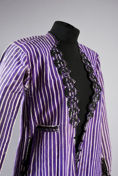 null . Caftan, Turkey, late 19th-early 20th century, purple and white striped gros...