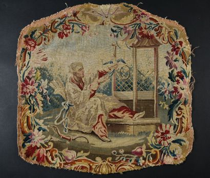 null . Deux dossiers de sièges en tapisserie au Chinois, époque Louis XV, tapisserie...