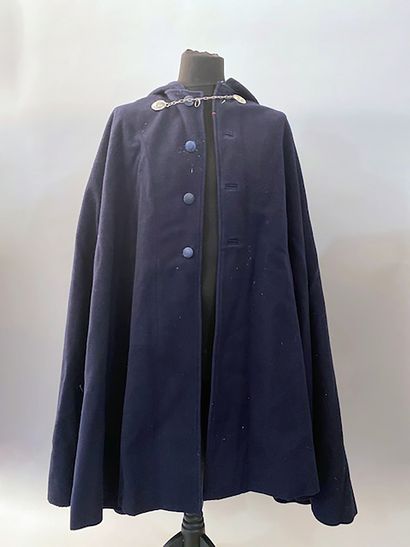 null . Alpine hunter officer's hooded pilgrim cloak, in navy blue woolen cloth, closed...