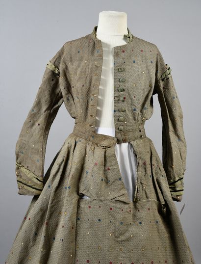 null . Two documents of interesting crinoline dresses for the fabrics, mid 19th century,...