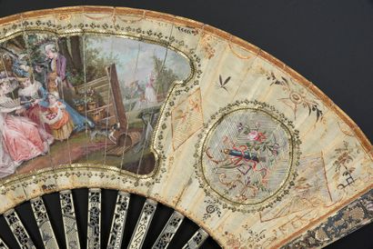 null The Little Rose Merchant, ca. 1780-1790 Folded fan, cream silk leaf painted...