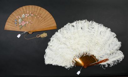 null Two fans, circa 1880-1890

One, made of white ostrich feathers. Blonde tortoiseshell...