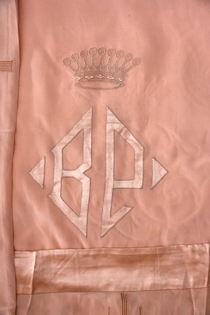 null . Bed set embroidered with the figure PB under a countess's crown, circa 1938,...
