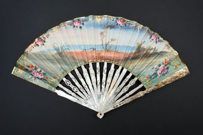 null The gallant musician, ca. 1750-1760 

Folded fan, the skin sheet, lined with...
