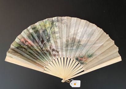 null Deer drinking, circa 1909

Folded fan, the sheet, mounted in English, in painted...