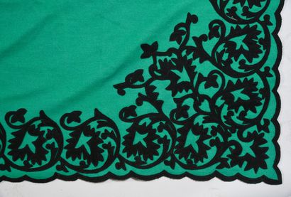 null . Bedspread in appliqué embroidery, Second Empire style, green woolen sheet...