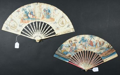 null Two fans, circa 1770

*One, the leaf in skin, mounted in English, and painted...