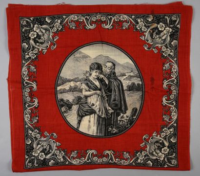 null . Two printed neck handkerchiefs, not cut, Alsace, Second Empire, cotton canvas...