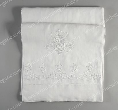 null * LARGE BED SHEET
FOR TWO PEOPLE. 
 Rectangular shape, in linen, with embroidered...