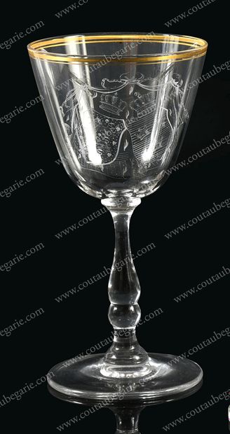 AXEL, prince de Danemark (1881-1964) 
A crystal wine glass with an engraved coat...