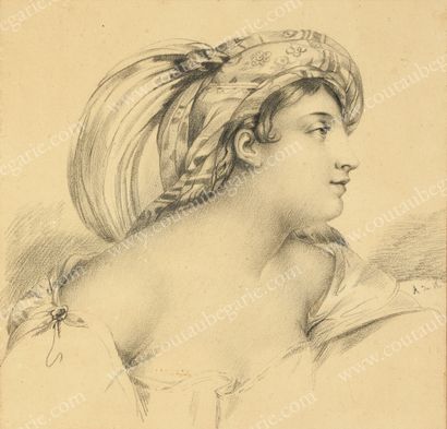École Française du XIXe siècle * Portrait in profile of a young woman, wearing an...