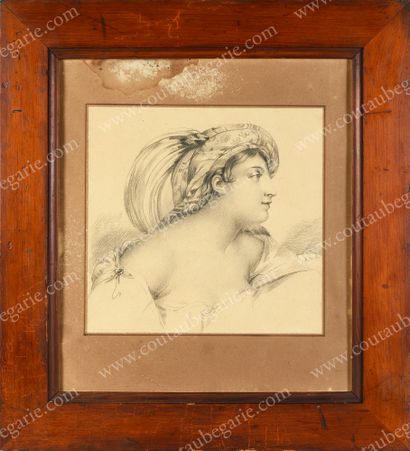 École Française du XIXe siècle * Portrait in profile of a young woman, wearing an...