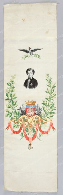 LOUIS-NAPOLÉON, prince impérial (1856-1879) 
Woven portrait on silk in grisaille...