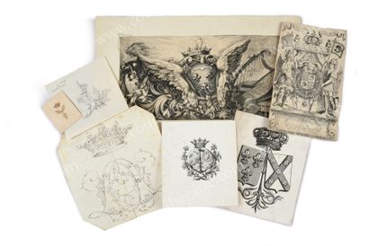 Maison de France 
Set including a pen and ink drawing representing the monogram of...