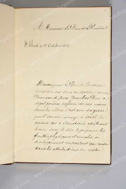 null BIBLIOTHÈQUE DE LA DUCHESSE DE BERRY POUR SON CHÂTEAU DE ROSNY
Belle reliure...