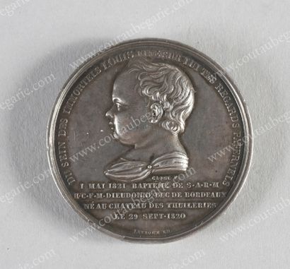 null BIRTH OF THE DUKE OF BORDEAUX. 
 Commemorative silver medal, signed Armand-Auguste...
