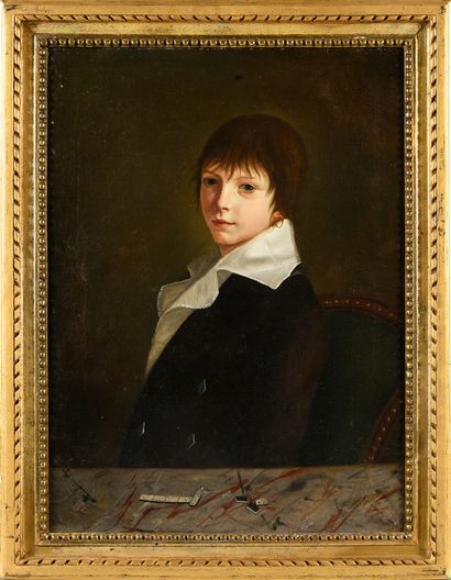 Guillaume Dominique DONCRE (1743 - 1820) 
Portrait of a young boy with dominoes.
Canvas
64...
