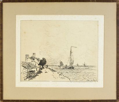Johan-Barthold JONGKIND (1819-1891) 
The two sailing boats.
Lithograph with light...