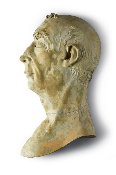 Ecoles FRANÇAISE du début du XIXe siècle 
Profile of a philosopher.
Terracotta, (accident,...