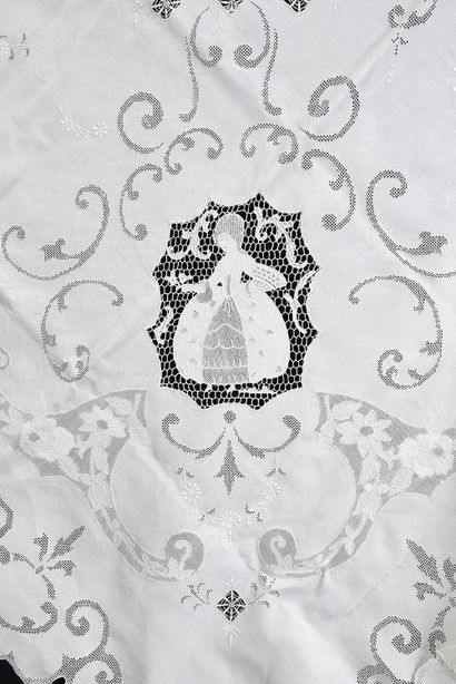 null Appenzell embroidery tablecloth, Switzerland, early 20th century.
Elegant arabesque...