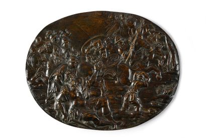 FLANDRES, XVIIe siècle 
La Conversion de Saint Paul
Bas-relief en bronze de forme...